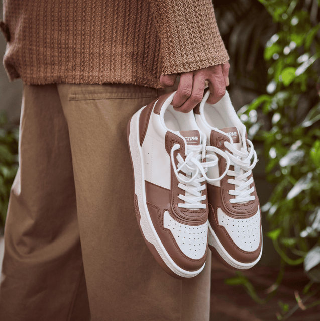 Orgonite Manifest Sneaker in White/Brown/Leather