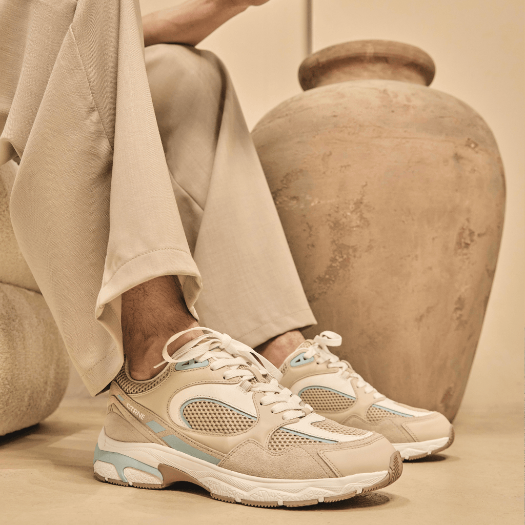 The Abundance Sneaker - Oatmilk/Sterling Blue/Leather